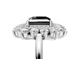 White gold Fancy Black Princess Cut Halo Cluster Diamond Ring with Pave Band and Four-Prong Setting_17