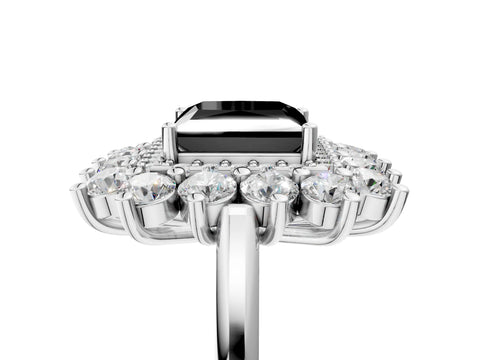 White gold Fancy Black Princess Cut Halo Cluster Diamond Ring with Pave Band and Four-Prong Setting_17