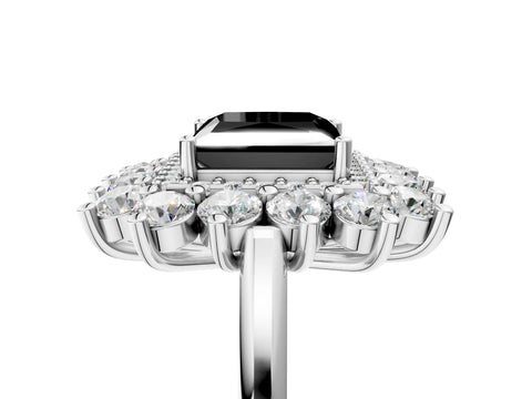 White gold Fancy Black Princess Cut Halo Cluster Diamond Ring with Pave Band and Four-Prong Setting_5