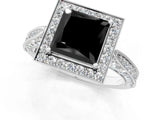 White gold Fancy Black Princess Cut Halo Diamond Engagement Ring with Split Shank Band and Four-Prong Setting_13