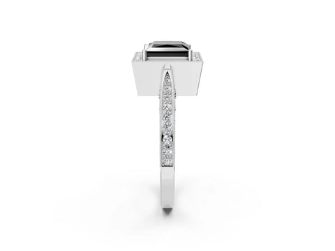 White gold Fancy Black Princess Cut Halo Diamond Engagement Ring with Split Shank Band and Four-Prong Setting_14