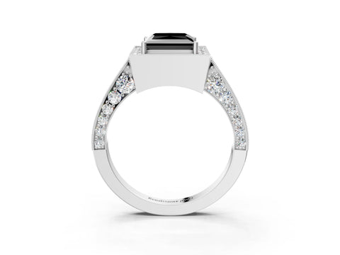 White gold Fancy Black Princess Cut Halo Diamond Engagement Ring with Split Shank Band and Four-Prong Setting_15