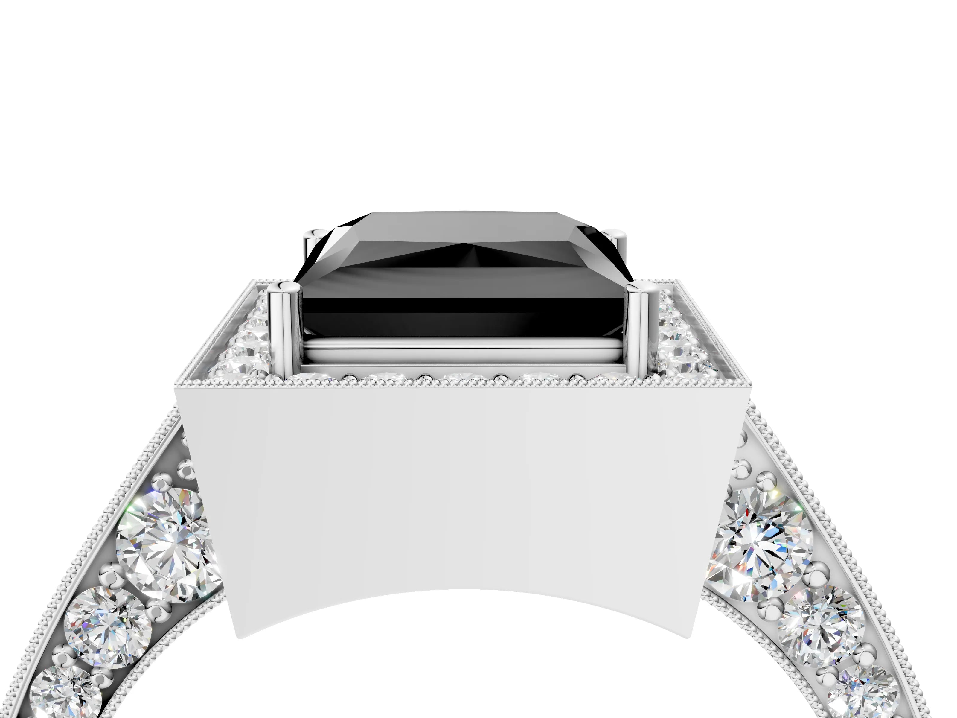 White gold Fancy Black Princess Cut Halo Diamond Engagement Ring with Split Shank Band and Four-Prong Setting_16