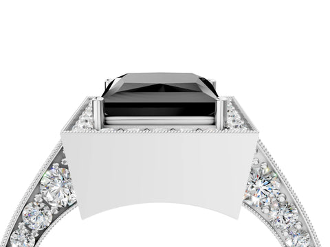 White gold Fancy Black Princess Cut Halo Diamond Engagement Ring with Split Shank Band and Four-Prong Setting_16