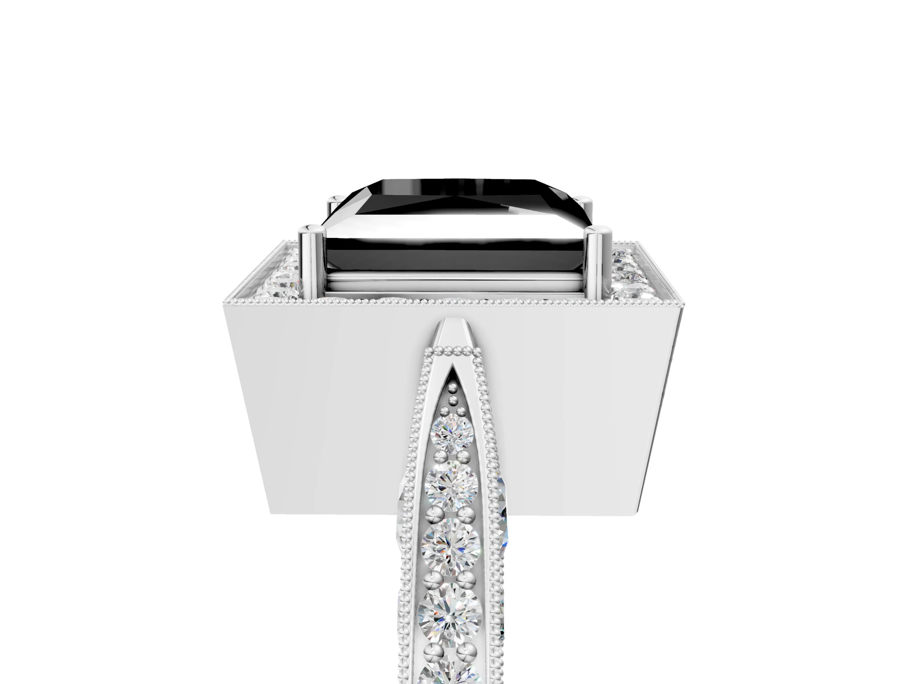 White gold Fancy Black Princess Cut Halo Diamond Engagement Ring with Split Shank Band and Four-Prong Setting_17