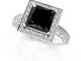 White gold Fancy Black Princess Cut Halo Diamond Engagement Ring with Split Shank Band and Four-Prong Setting_1