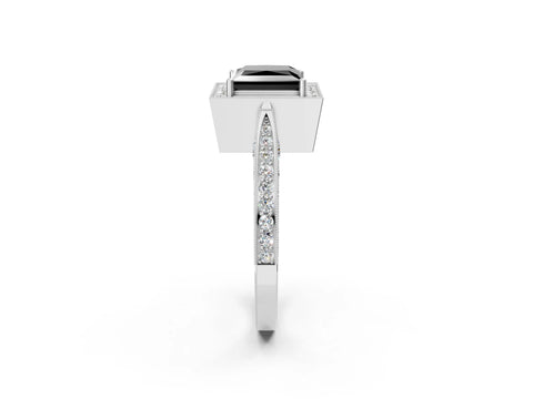 White gold Fancy Black Princess Cut Halo Diamond Engagement Ring with Split Shank Band and Four-Prong Setting_2
