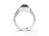 White gold Fancy Black Princess Cut Halo Diamond Engagement Ring with Split Shank Band and Four-Prong Setting_3