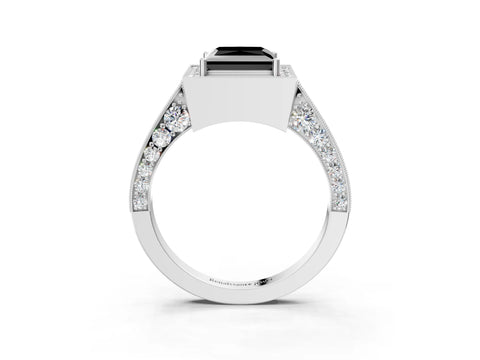 White gold Fancy Black Princess Cut Halo Diamond Engagement Ring with Split Shank Band and Four-Prong Setting_3