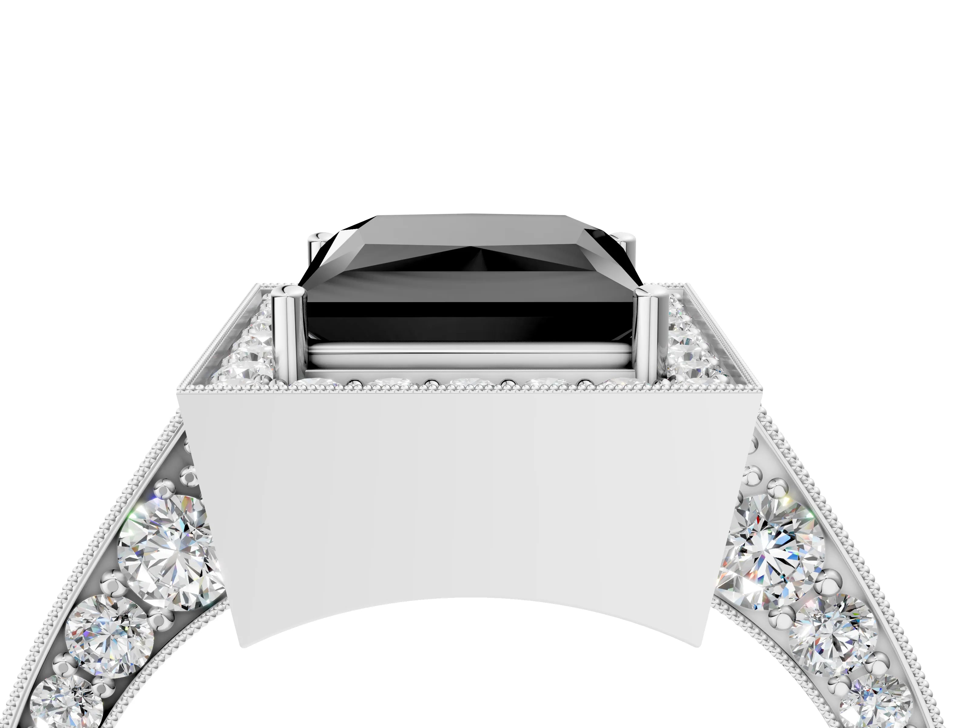 White gold Fancy Black Princess Cut Halo Diamond Engagement Ring with Split Shank Band and Four-Prong Setting_4