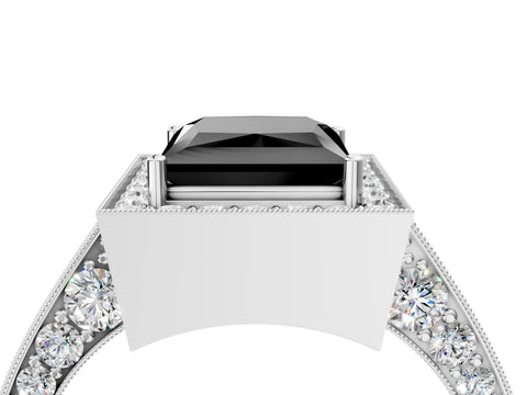 White gold Fancy Black Princess Cut Halo Diamond Engagement Ring with Split Shank Band and Four-Prong Setting_4