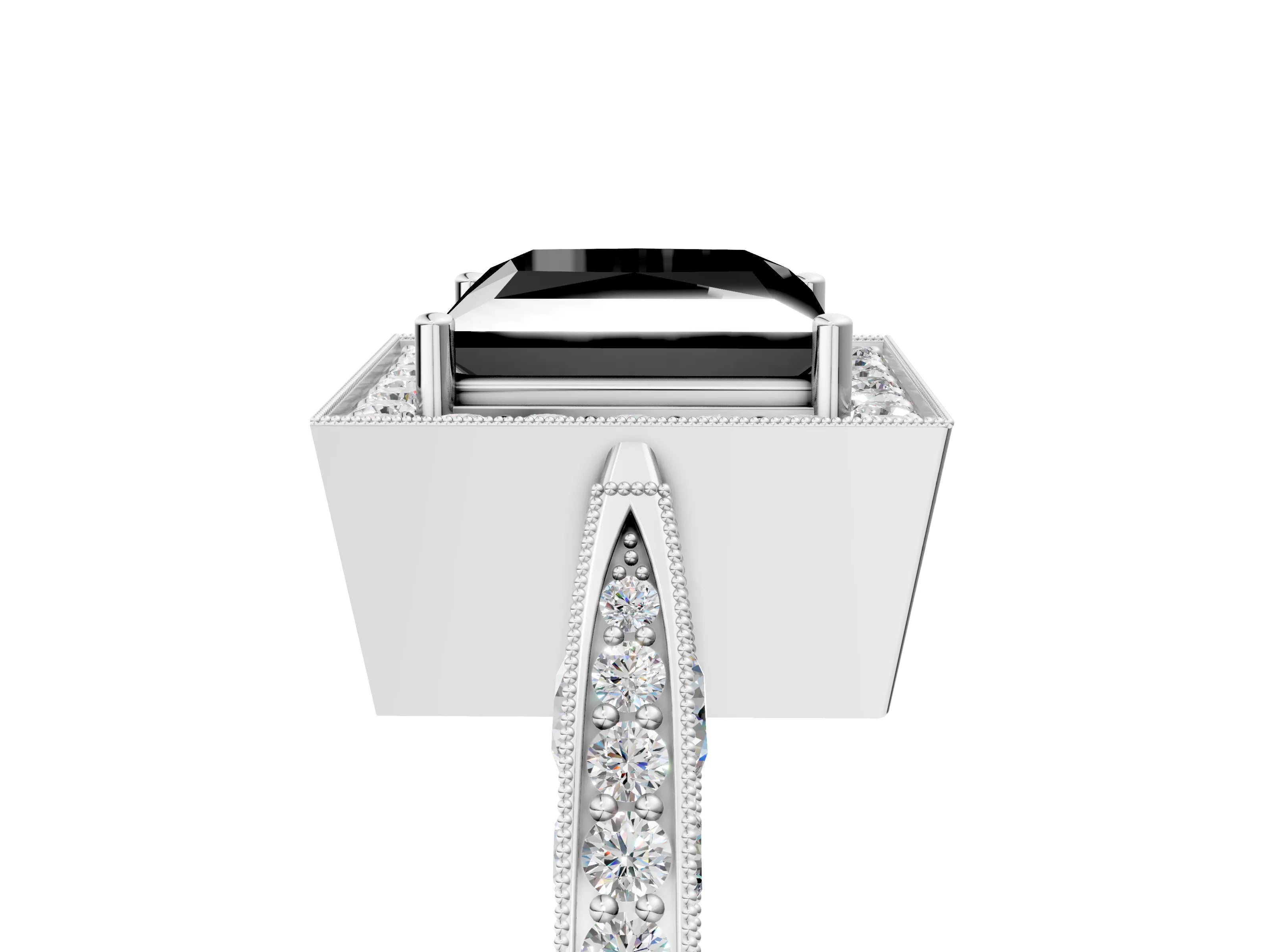 White gold Fancy Black Princess Cut Halo Diamond Engagement Ring with Split Shank Band and Four-Prong Setting_5