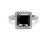 White gold Fancy Black Princess Cut Halo Diamond Pave Band with Prong Setting