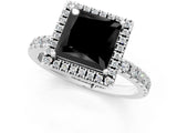 White gold Fancy Black Princess Cut Halo Diamond Pave Band with Prong Setting_1
