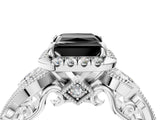 White gold Fancy Black Princess Cut Halo Diamond Ring with Milgrain and Bezel Accents on a Split Shank Band_10