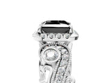 White gold Fancy Black Princess Cut Halo Diamond Ring with Milgrain and Bezel Accents on a Split Shank Band_11