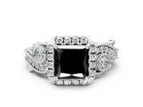 White gold Fancy Black Princess Cut Halo Diamond Ring with Milgrain and Bezel Accents on a Split Shank Band_12