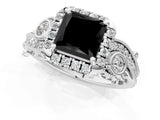 White gold Fancy Black Princess Cut Halo Diamond Ring with Milgrain and Bezel Accents on a Split Shank Band_13
