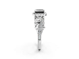 White gold Fancy Black Princess Cut Halo Diamond Ring with Milgrain and Bezel Accents on a Split Shank Band_14