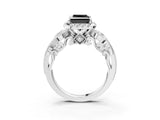 White gold Fancy Black Princess Cut Halo Diamond Ring with Milgrain and Bezel Accents on a Split Shank Band_15