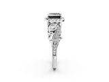 White gold Fancy Black Princess Cut Halo Diamond Ring with Milgrain and Bezel Accents on a Split Shank Band_26