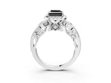 White gold Fancy Black Princess Cut Halo Diamond Ring with Milgrain and Bezel Accents on a Split Shank Band_27