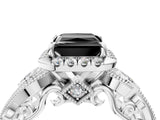 White gold Fancy Black Princess Cut Halo Diamond Ring with Milgrain and Bezel Accents on a Split Shank Band_28