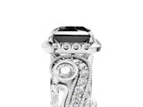 White gold Fancy Black Princess Cut Halo Diamond Ring with Milgrain and Bezel Accents on a Split Shank Band_29