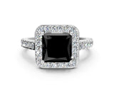 White gold Fancy Black Princess Cut Halo Diamond Ring with Pavé Band and Three-Prong Setting_12