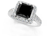 White gold Fancy Black Princess Cut Halo Diamond Ring with Pavé Band and Three-Prong Setting_13