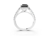 White gold Fancy Black Princess Cut Halo Diamond Ring with Pavé Band and Three-Prong Setting_15