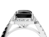 White gold Fancy Black Princess Cut Halo Diamond Ring with Pavé Band and Three-Prong Setting_16