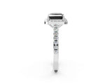 White gold Fancy Black Princess Cut Halo Diamond Ring with Pavé Band and Three-Prong Setting_2