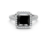 White gold Fancy Black Princess Cut Halo Diamond Ring with Pavé Band_12