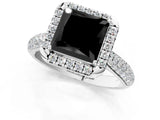 White gold Fancy Black Princess Cut Halo Diamond Ring with Pavé Band_13