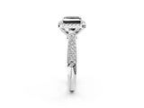 White gold Fancy Black Princess Cut Halo Diamond Ring with Pavé Band_14