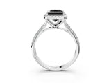 White gold Fancy Black Princess Cut Halo Diamond Ring with Pavé Band_15