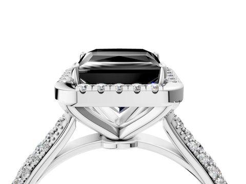 White gold Fancy Black Princess Cut Halo Diamond Ring with Pavé Band_16