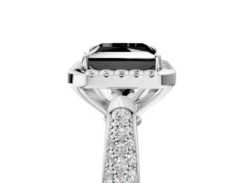White gold Fancy Black Princess Cut Halo Diamond Ring with Pavé Band_17