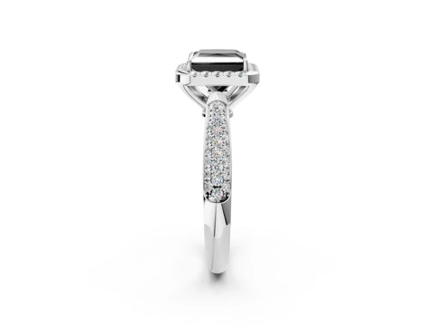 White gold Fancy Black Princess Cut Halo Diamond Ring with Pavé Band_2