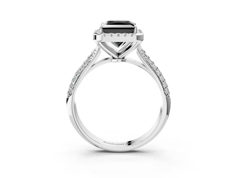 White gold Fancy Black Princess Cut Halo Diamond Ring with Pavé Band_3