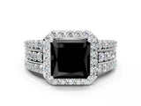 White gold Fancy Black Princess Cut Halo Diamond Ring with Round  Split Shank and Prong Setting_72