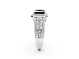 White gold Fancy Black Princess Cut Halo Diamond Ring with Round  Split Shank and Prong Setting_74