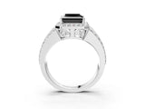 White gold Fancy Black Princess Cut Halo Diamond Ring with Round  Split Shank and Prong Setting_75