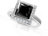 White gold Fancy Black Princess Cut Halo Diamond Ring with Solitaire Band and Prong Setting_1