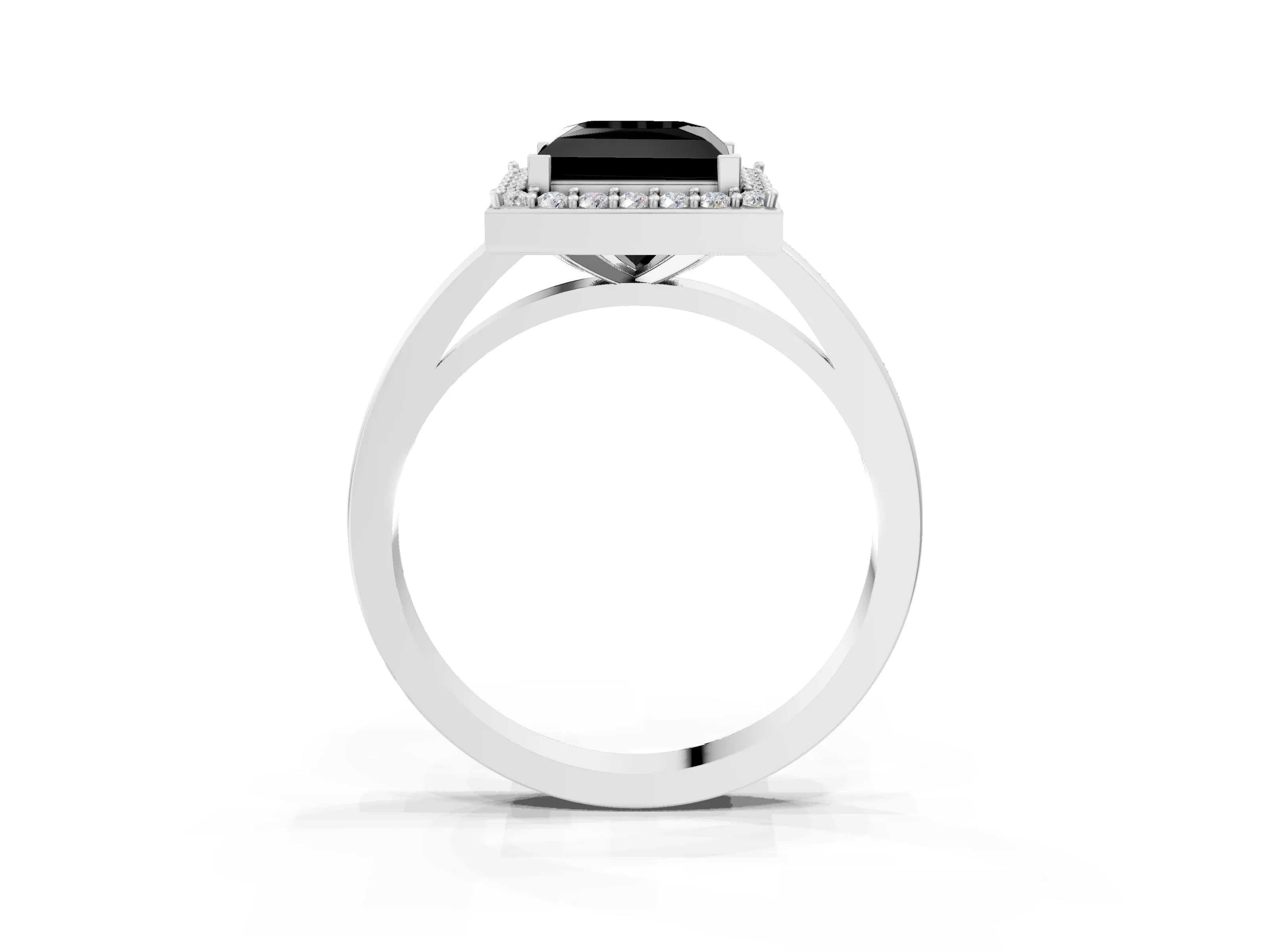 White gold Fancy Black Princess Cut Halo Diamond Ring with Solitaire Band and Prong Setting_3