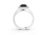 White gold Fancy Black Princess Cut Halo Diamond Ring with Solitaire Band and Prong Setting_3