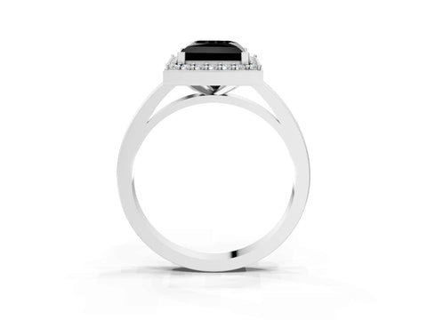 White gold Fancy Black Princess Cut Halo Diamond Ring with Solitaire Band and Prong Setting_3