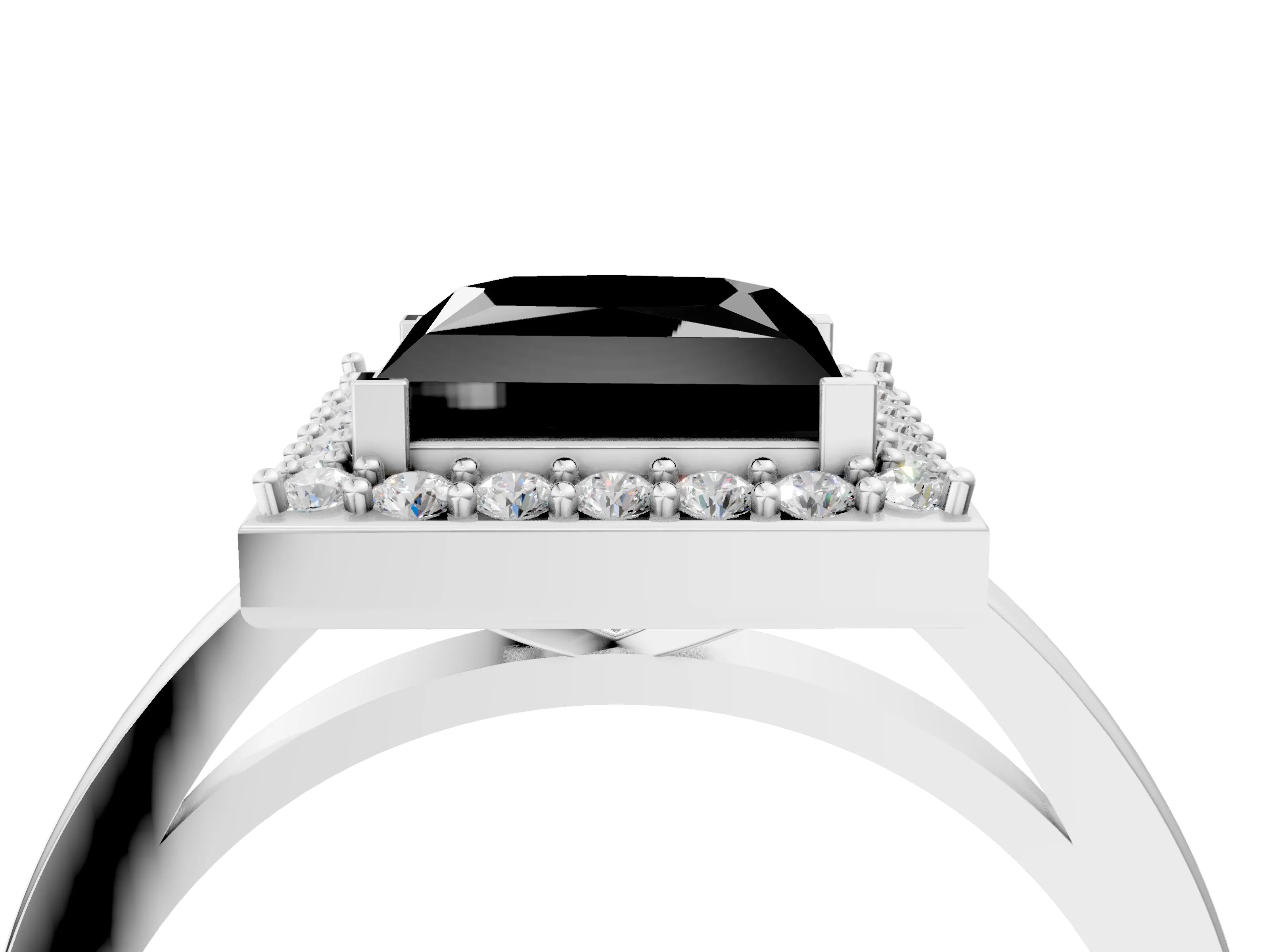 White gold Fancy Black Princess Cut Halo Diamond Ring with Solitaire Band and Prong Setting_4