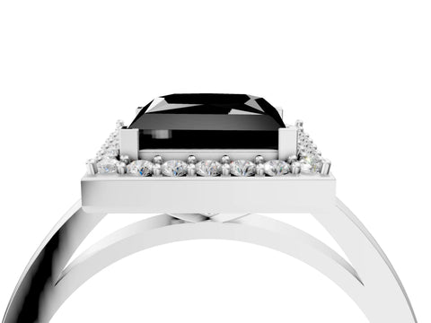 White gold Fancy Black Princess Cut Halo Diamond Ring with Solitaire Band and Prong Setting_4